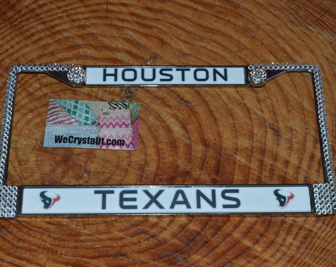 Houston Texans  License Crystal Sport on Silver Frame Sparkle Auto Bling Rhinestone Plate Frame with Swarovski Elements