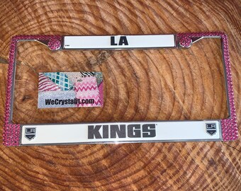 LA Kings License pink Crystal Sport Silver Frame Sparkle Auto Bling Rhinestone Plate Frame with Swarovski Elements Made by WeCrystalit
