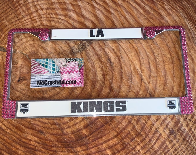 LA Kings License pink Crystal Sport Silver Frame Sparkle Auto Bling Rhinestone Plate Frame with Swarovski Elements Made by WeCrystalit