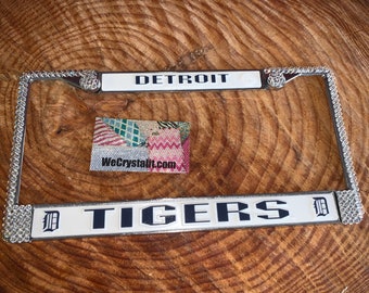 Detroit Tigers License Crystal Sport on Silver Frame Sparkle Auto Bling Rhinestone Plate Frame with Swarovski Element made by WeCrystalIt