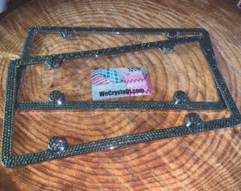 Set 2 Smoke Gray Silver Frame 3 Row Crystal Sparkle Auto Bling Rhinestone  License Plate Frame with Swarovski Elements Made by WeCrystalIt