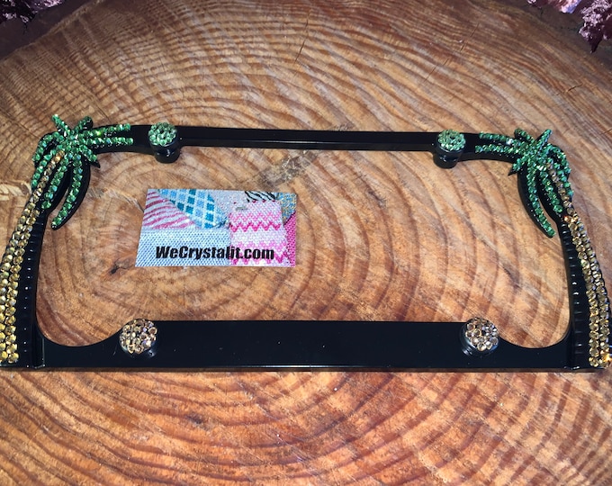 Color Palm Tree Sides Only one 1 classic Crystal Sparkle Auto Bling Rhinestone License Plate Frame Made by WeCrystalIt