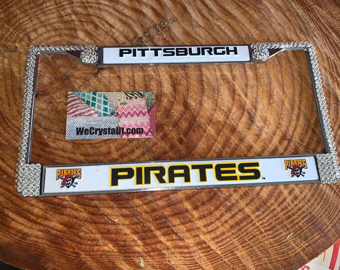 Pirates Pittsburgh Sport on Silver Frame Crystal Sparkle Auto Bling Rhinestone License Plate Frame with Swarovski Element by WeCrystalIt