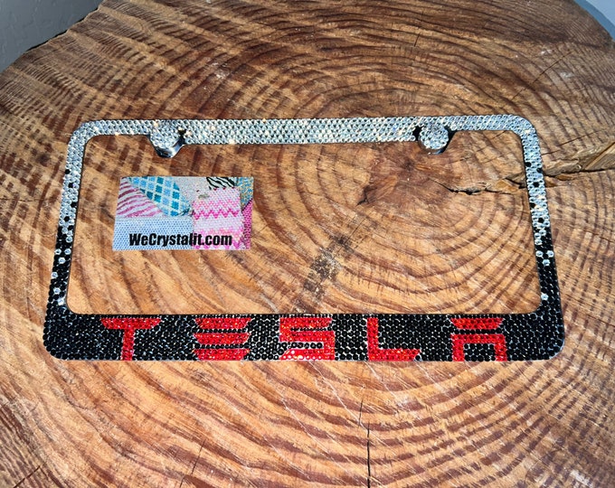 Tesla Black Fade Crystal Sparkle Auto Bling Rhinestone  License Plate Frame made with Swarovski Elements Made by WeCrystalIt