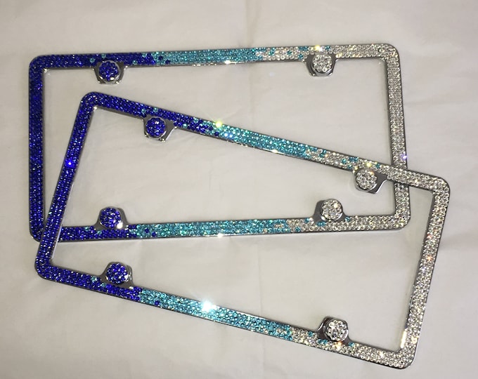 Blue Ombre Fade set of 2 Frame 3 Row Crystal Sparkle Auto Bling Rhinestone  License Plate Frame with Swarovski Elements Made by WeCrystalIt