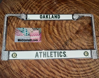 Oakland License Crystal Athletics Baseball Frame Sparkle Auto Bling Rhinestone Plate Frame with Swarovski Elements Made by WeCrystalIt