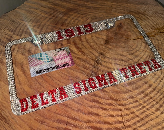 Delta Sigma Theta 1913 Crystal Sparkle Auto Bling Rhinestone  License Plate Frame with Swarovski Elements Made by WeCrystalIt