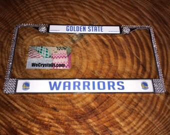 Golden State License Crystal Warriors Sport on Silver Frame Sparkle Auto Bling Rhinestone Plate Frame with Swarovski Element by WeCrystalIt
