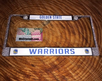 Golden State License Crystal Warriors Sport on Silver Frame Sparkle Auto Bling Rhinestone Plate Frame with Swarovski Element by WeCrystalIt