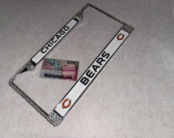 Chicago Bears License Crystal Sport Silver Frame Sparkle Auto Bling Rhinestone Plate Frame with Swarovski Elements Made by WeCrystalIt