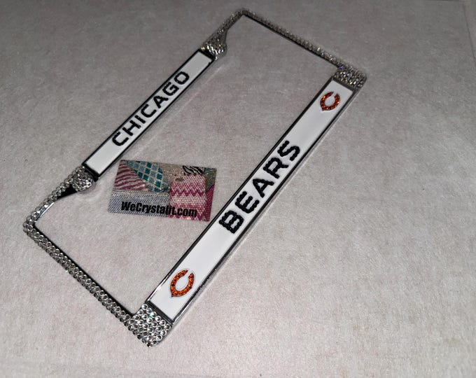 Chicago Bears License Crystal Sport Silver Frame Sparkle Auto Bling Rhinestone Plate Frame with Swarovski Elements Made by WeCrystalIt
