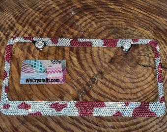 Cow Print Pattern Sparkle Auto Bling Rhinestone  License Plate Frame with Swarovski Elements Made by WeCrystalIt