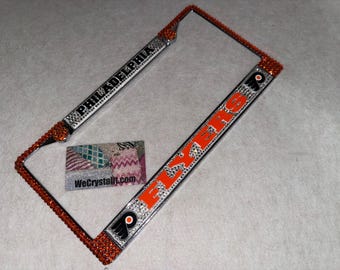 Philadelphia Flyers License Crystal Sport Silver Frame Sparkle Auto Bling Rhinestone Plate Frame with Swarovski Elements Made by WeCrystalit