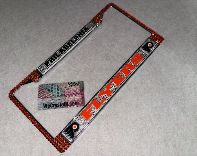 Philadelphia Flyers License Crystal Sport Silver Frame Sparkle Auto Bling Rhinestone Plate Frame with Swarovski Elements Made by WeCrystalit
