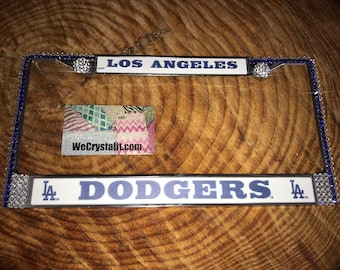 Los Angeles Dodgers License Crystal Sport Blue Frame Sparkle Auto Bling Rhinestone Plate Frame with Swarovski Elements Made by WeCrystalit