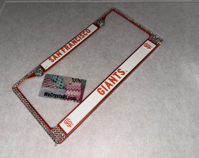 Giants San Francisco orange frame License Crystal Sport on Silver Frame Sparkle Auto Bling Rhinestone Plate Frame with Swarovski Elements