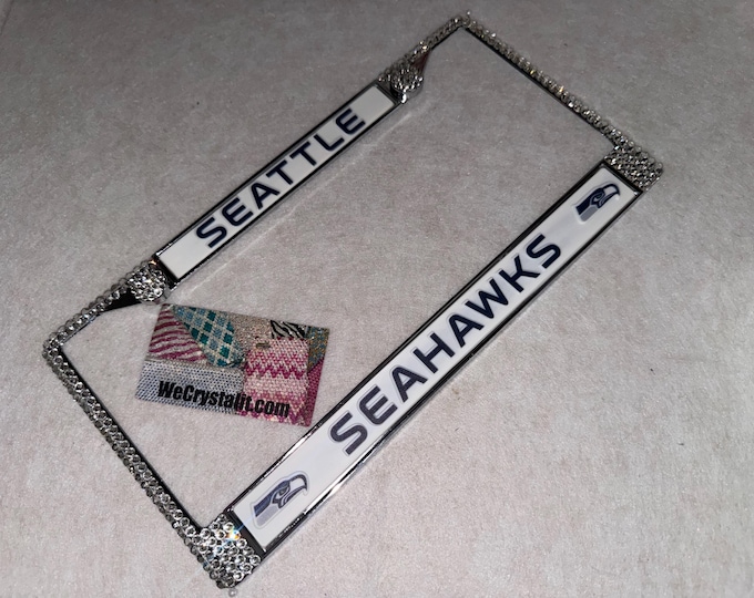 Seattle Seahawks Football License Crystal Sport Silver Frame Sparkle Auto Bling Rhinestone Plate Frame with Swarovski Elements