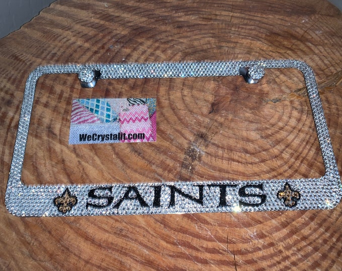 New Orleans Saints Sparkle Auto Bling Rhinestone  License Plate Frame with Swarovski Elements Made by WeCrystalIt