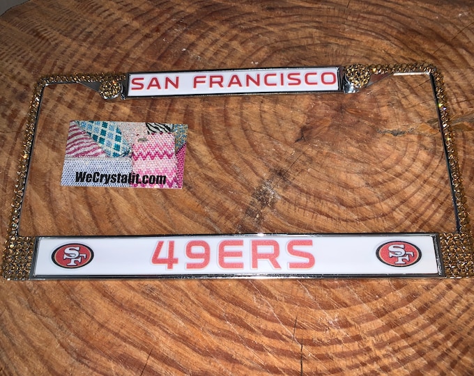 49ers 49 ers San Francisco Sport on Silver Frame Crystal Sparkle Auto Bling Rhinestone License Plate Frame with Swarovski Elements by WeCrys