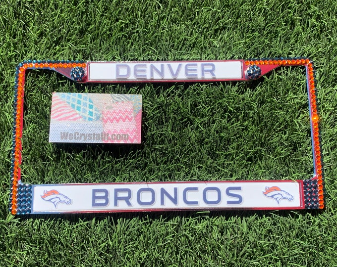 Denver Broncos Football License Crystal Sport Silver Frame Sparkle Auto Bling Rhinestone Plate Frame with Swarovski Elements Made by WeCryst