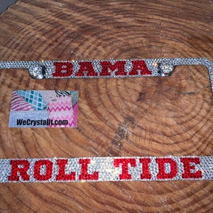 Bama Roll Tide Lt Red Football License Crystal Sport Frame Sparkle Auto Bling Rhinestone Plate Frame with Swarovski Elements Made by WeCryst