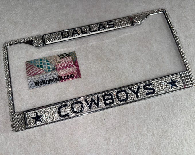 Dallas Cowboys Full License Clear Crystal Sport Football Frame Sparkle Auto Bling Rhinestone Plate Frame with Swarovski Elements Made WeCrys