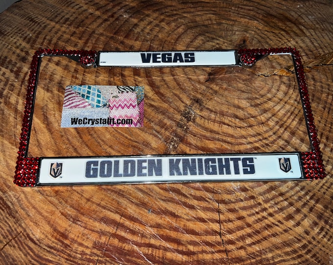 Golden Knights License Crystal Las Vegas Sport Silver Frame Sparkle Auto Bling Rhinestone Plate Frame with Swarovski Elements Made by WeCrys