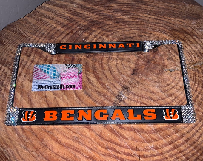 Cincinnati Bengals License Crystal Sport Silver Frame Sparkle Auto Bling Rhinestone Plate Frame with Swarovski Elements Made by WeCrystalIt