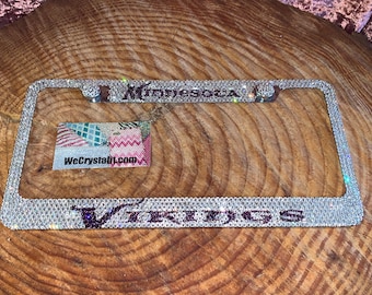 Minnesota Vikings License Crystal Sport Silver Frame Sparkle Auto Bling Rhinestone Plate Frame with Swarovski Elements Made by WeCrystalit