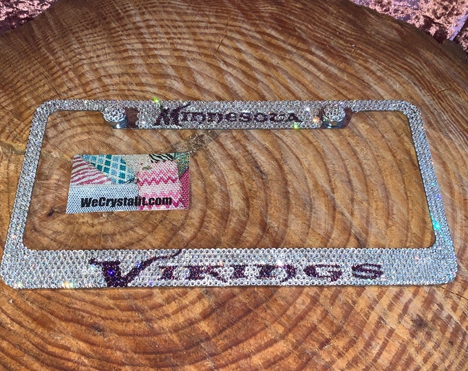 Minnesota Vikings License Crystal Sport Silver Frame Sparkle Auto Bling Rhinestone Plate Frame with Swarovski Elements Made by WeCrystalit