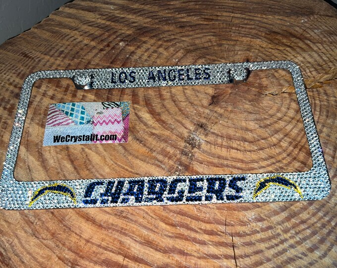 Chargers Football Crystal Sparkle Auto Bling Rhinestone  License Plate Frame with Swarovski Elements Made by WeCrystalIt