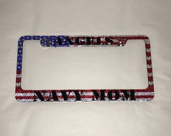American Flag Navy Mom Crystal Sparkle Auto Bling Rhinestone License Plate Frame with Swarovski Elements Made by WeCrystalIt