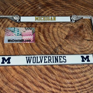 Michigan Wolverines Sport on Silver Frame Crystal Sparkle Auto Bling Rhinestone License Plate Frame with Swarovski Elements by WeCrys