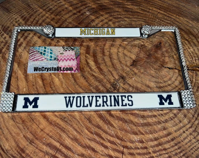 Michigan Wolverines Sport on Silver Frame Crystal Sparkle Auto Bling Rhinestone License Plate Frame with Swarovski Elements by WeCrys