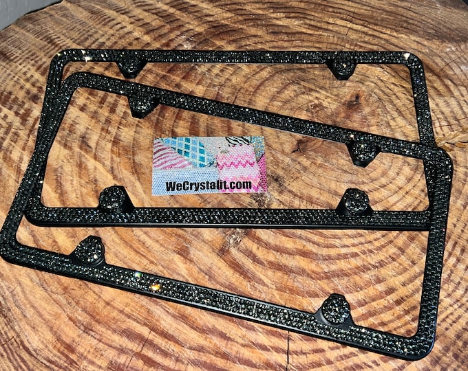 Set 2 Smoked Gray Frame 3 Row Crystal Sparkle Auto Bling Rhinestone  License Plate Frame with Swarovski Elements Made by WeCrystalIt