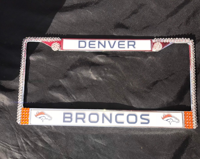 Denver Broncos Football License Crystal Sport Silver Frame Sparkle Auto Bling Rhinestone Plate Frame with Swarovski Elements Made by WeCryst