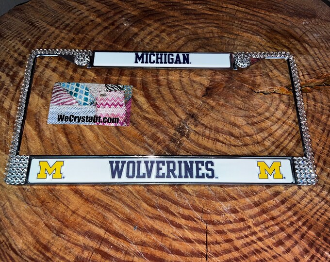 Michigan Wolverines Sport on Silver Frame Crystal Sparkle Auto Bling Rhinestone License Plate Frame with Swarovski Elements by WeCrys