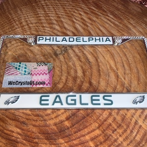 Eagles License Crystal Philadelphia Sport on Silver Frame Sparkle Auto Bling Rhinestone Plate Frame with Swarovski Element by WeCrystalIt