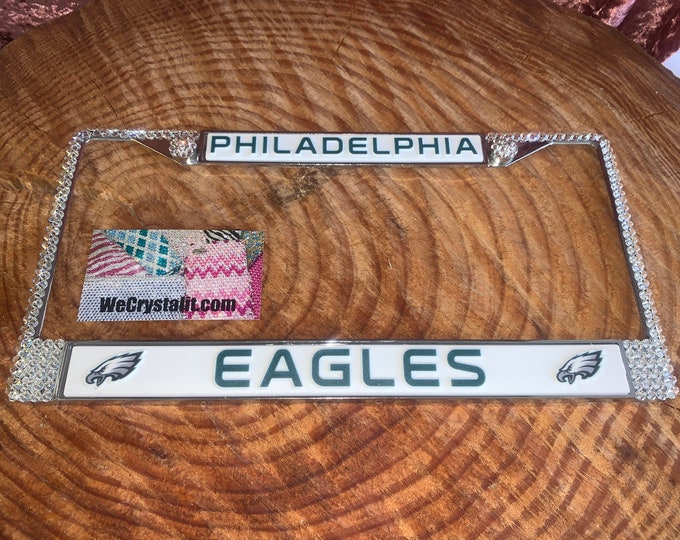 Eagles License Crystal Philadelphia Sport on Silver Frame Sparkle Auto Bling Rhinestone Plate Frame with Swarovski Element by WeCrystalIt