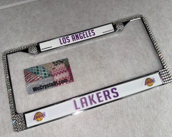 Los Angeles Lakers Sport on Silver Frame Crystal Sparkle Auto Bling Rhinestone License Plate Frame with Swarovski Element made WeCrystalIt
