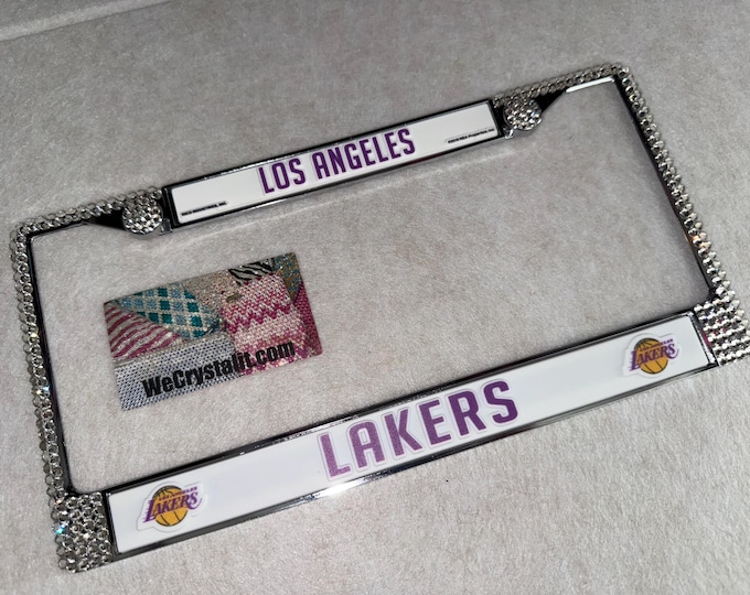 Los Angeles Lakers Sport on Silver Frame Crystal Sparkle Auto Bling Rhinestone License Plate Frame with Swarovski Element made WeCrystalIt