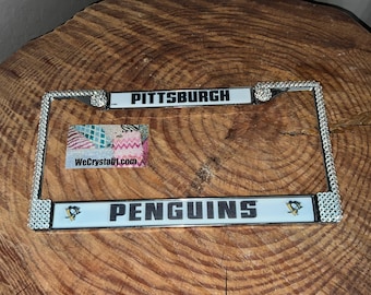 Pittsburgh Penguins License Crystal Sport Silver Frame Sparkle Auto Bling Rhinestone Plate Frame with Swarovski Elements Made by WeCrystal