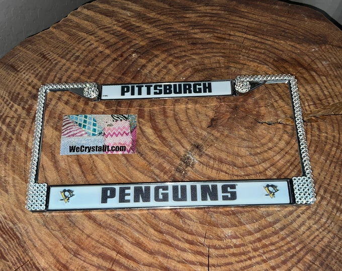 Pittsburgh Penguins License Crystal Sport Silver Frame Sparkle Auto Bling Rhinestone Plate Frame with Swarovski Elements Made by WeCrystal