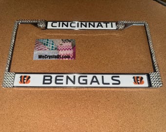 Cincinnati Bengals License Crystal Sport Silver Frame Sparkle Auto Bling Rhinestone Plate Frame with Swarovski Elements Made by WeCrystalIt
