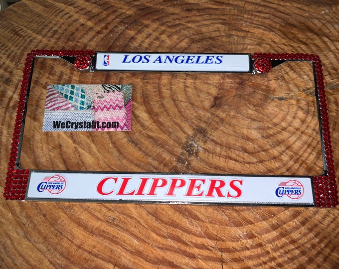 Clippers License Crystal Sport on Silver Frame Sparkle Auto Bling Rhinestone License Plate Frame with Swarovski Elements Made by WeCrystalIt