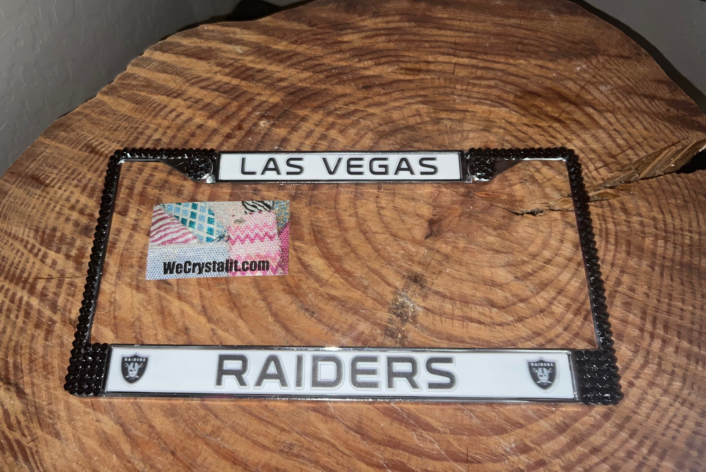 Las Vegas Raiders License Jet Black Crystal Sport Silver Frame Sparkle Auto  Bling Rhinestone Plate Frame with Swarovski Elements Made by We