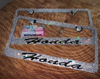 Honda set of 2 Crystal Sparkle Auto Bling Rhinestone  License Plate Frame with Swarovski Elements Made by WeCrystalIt