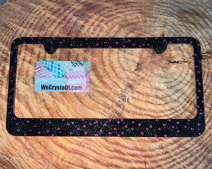 Jet Black w/ Fuchsia stone Crystal Sparkle Auto Bling Rhinestone  License Plate Frame with Swarovski Elements Made by WeCrystalIt