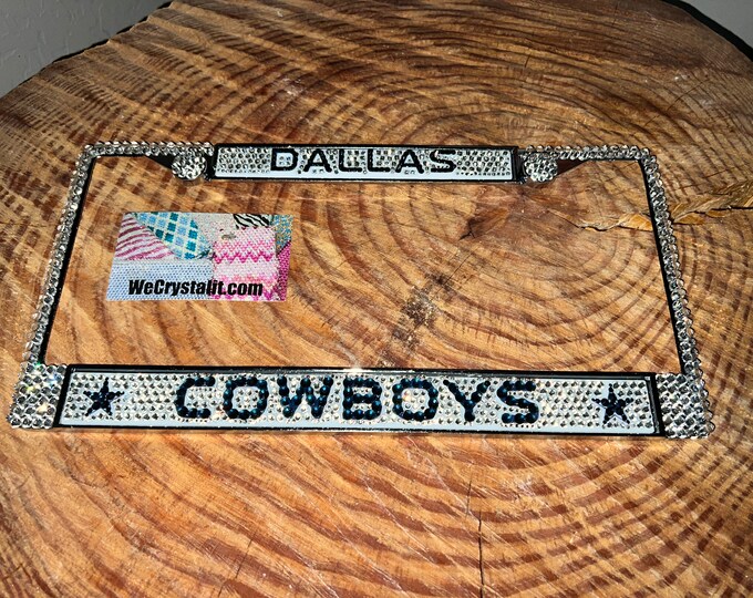 Dallas Cowboys Full License Clear Crystal Sport Football Frame Sparkle Auto Bling Rhinestone Plate Frame with Swarovski Elements Made WeCrys