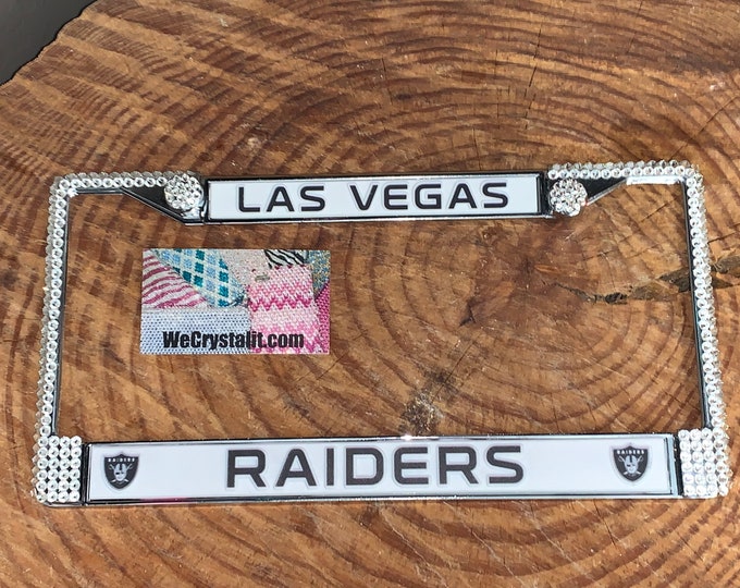 Las Vegas Raiders License Crystal Sport Silver Frame Sparkle Auto Bling Rhinestone Plate Frame with Swarovski Elements Made by WeCrystalit